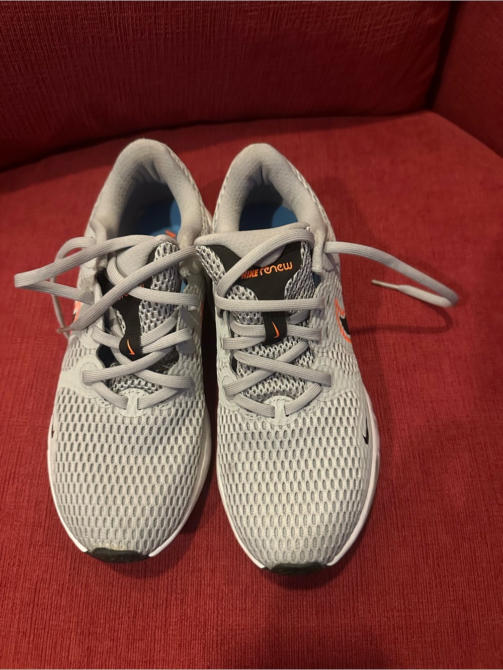 Nike Light Gray Mesh Running Shoes with Orange Accents (Unisex)